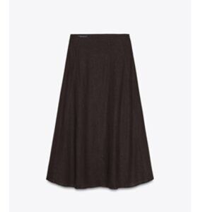 BROWN MIDI LINEN SKIRT ZARA